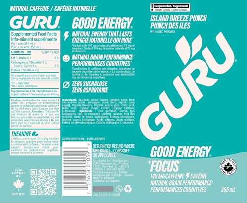 GURU – Organic Energy Drinks – Variety Pack – 24 × 355 ml – 140mg Caffeine - Canadian Distribution - Ships Free Within Canada on Orders Above CAD $199 - Image 11