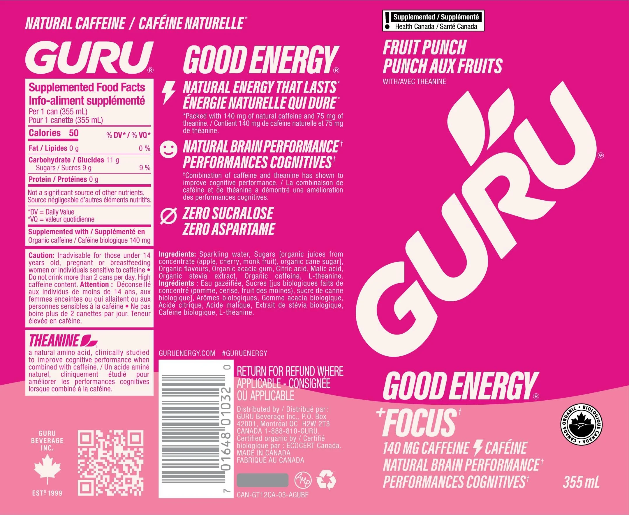 GURU – Organic Energy Drinks – Variety Pack – 24 × 355 ml – 140mg Caffeine - Canadian Distribution - Ships Free Within Canada on Orders Above CAD $199 - Image 3