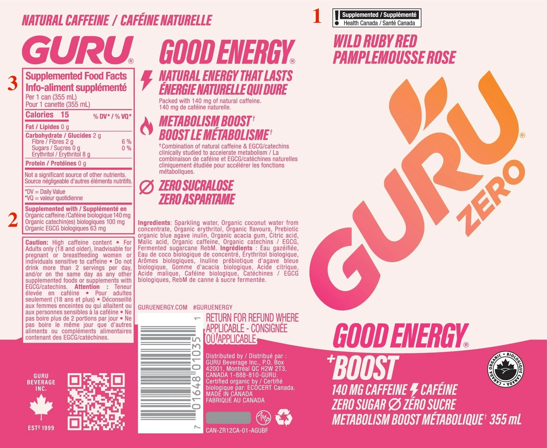 GURU – Organic Energy Drinks – Variety Pack – 24 × 355 ml – 140mg Caffeine - Canadian Distribution - Ships Free Within Canada on Orders Above CAD $199 - Image 4