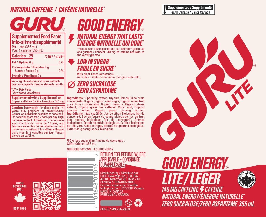 GURU – Organic Energy Drinks – Variety Pack – 24 × 355 ml – 140mg Caffeine - Canadian Distribution - Ships Free Within Canada on Orders Above CAD $199 - Image 6