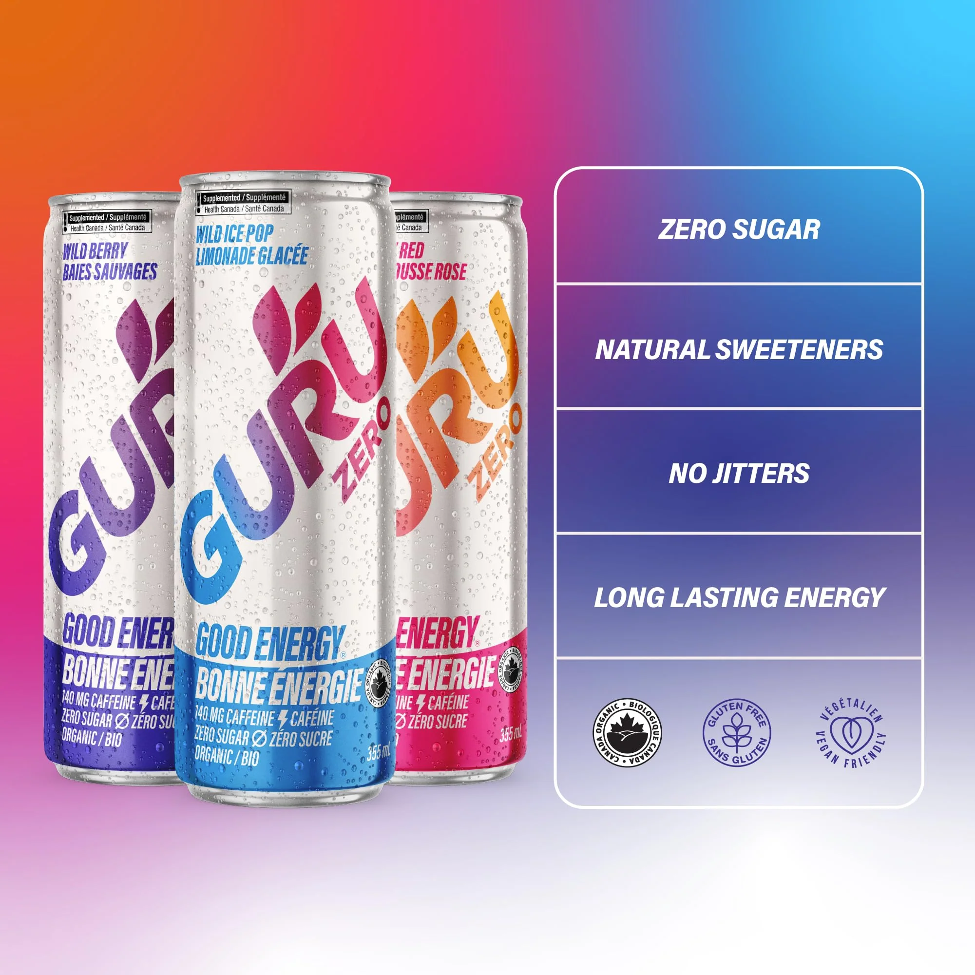 GURU โ Zero Sugar Organic Energy Drink โ Variety Pack โ 355mL, 12 Pack - Canadian Distribution - Ships Free Within Canada on Orders Above CAD $199 - Image 5