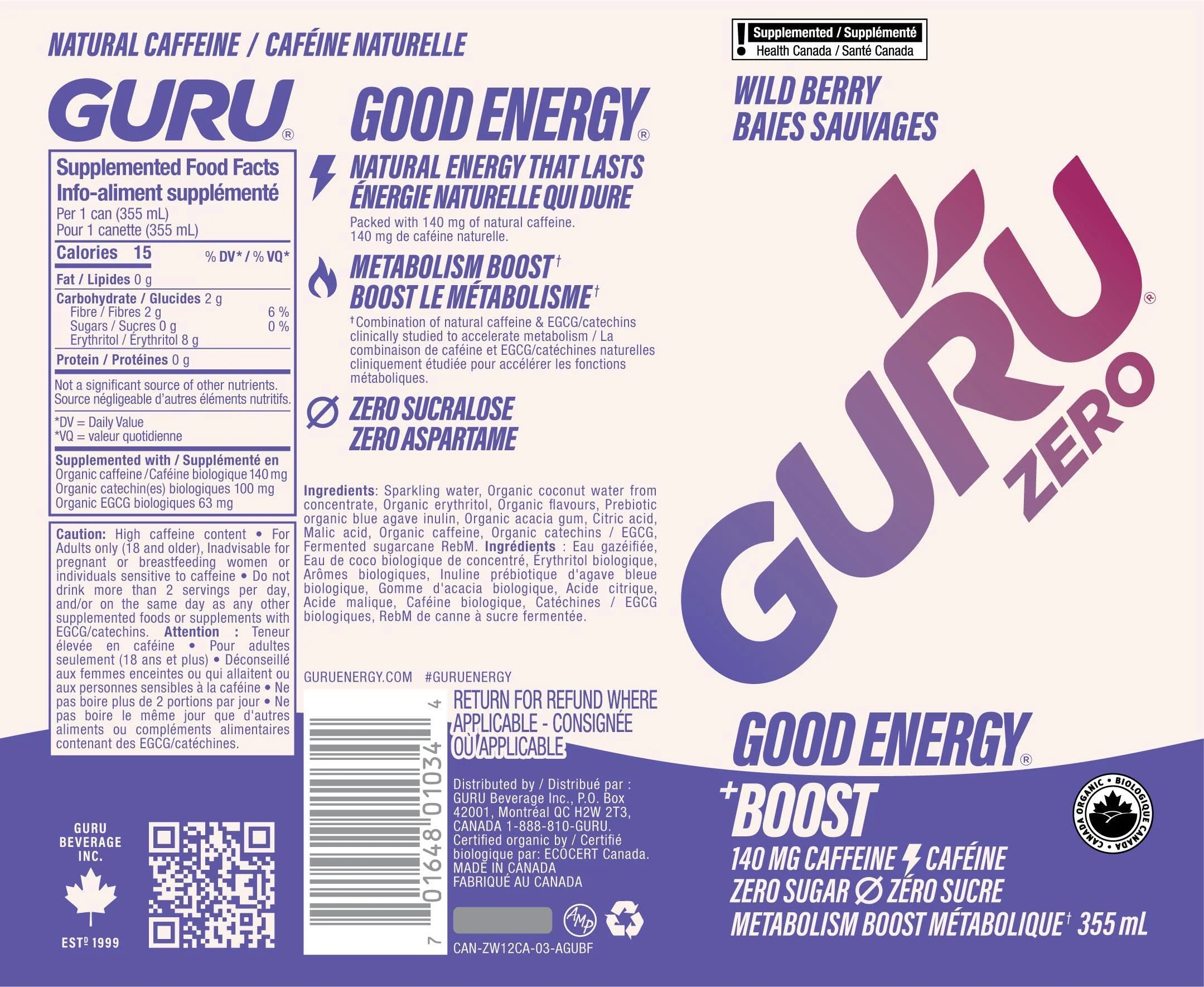 GURU โ Zero Sugar Organic Energy Drink โ Variety Pack โ 355mL, 12 Pack - Canadian Distribution - Ships Free Within Canada on Orders Above CAD $199 - Image 8
