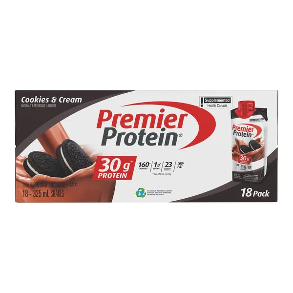 High-protein Cookies and Cream Shake - 18-count (325 mL) - Premier Protein - Health and Wellness - Canadian Distribution - Ships Free Within Canada on Orders Above CAD $199