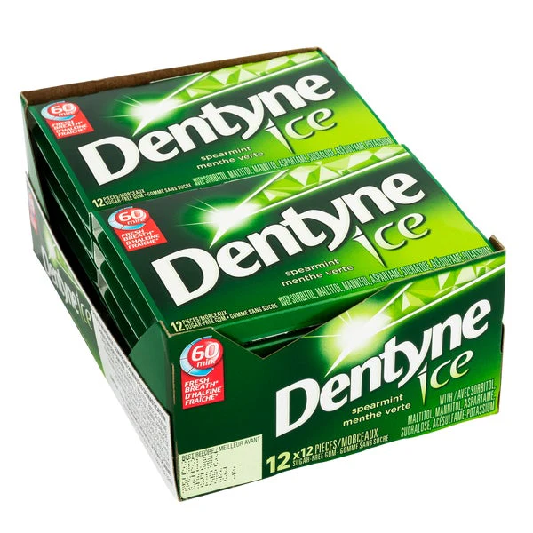 Ice Spearmint Sugar-free Gum - 4 Cases x 12 Packs - Dentyne - Canadian Distribution - Ships Free Within Canada on Orders Above CAD $199