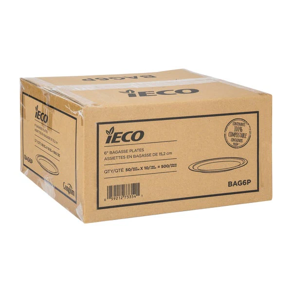 iEco 6-in Bagasse Plates - 10 packs of 50  - Disposables, Restaurant Packaging and Take-Out Supplies - Canadian Distribution - Ships Free Within Canada on Orders Above CAD $199 - Image 2