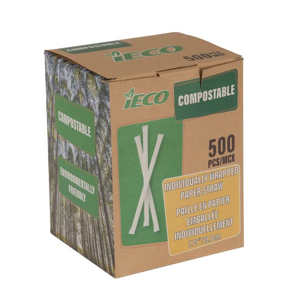 iECO 7.75" Wrapped Paper Straws - 6 Packs of 500 - Disposables, Restaurant Packaging and Take-Out Supplies - Canadian Distribution - Ships Free Within Canada on Orders Above CAD $199