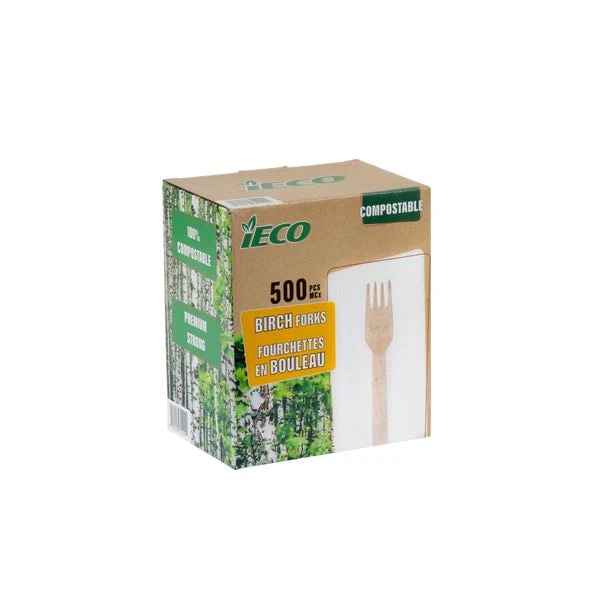 iECO - Birch Forks - pack of 500 - Disposables, Restaurant Packaging and Take-Out Supplies - Canadian Distribution - Ships Free Within Canada on Orders Above CAD $199 - Image 2