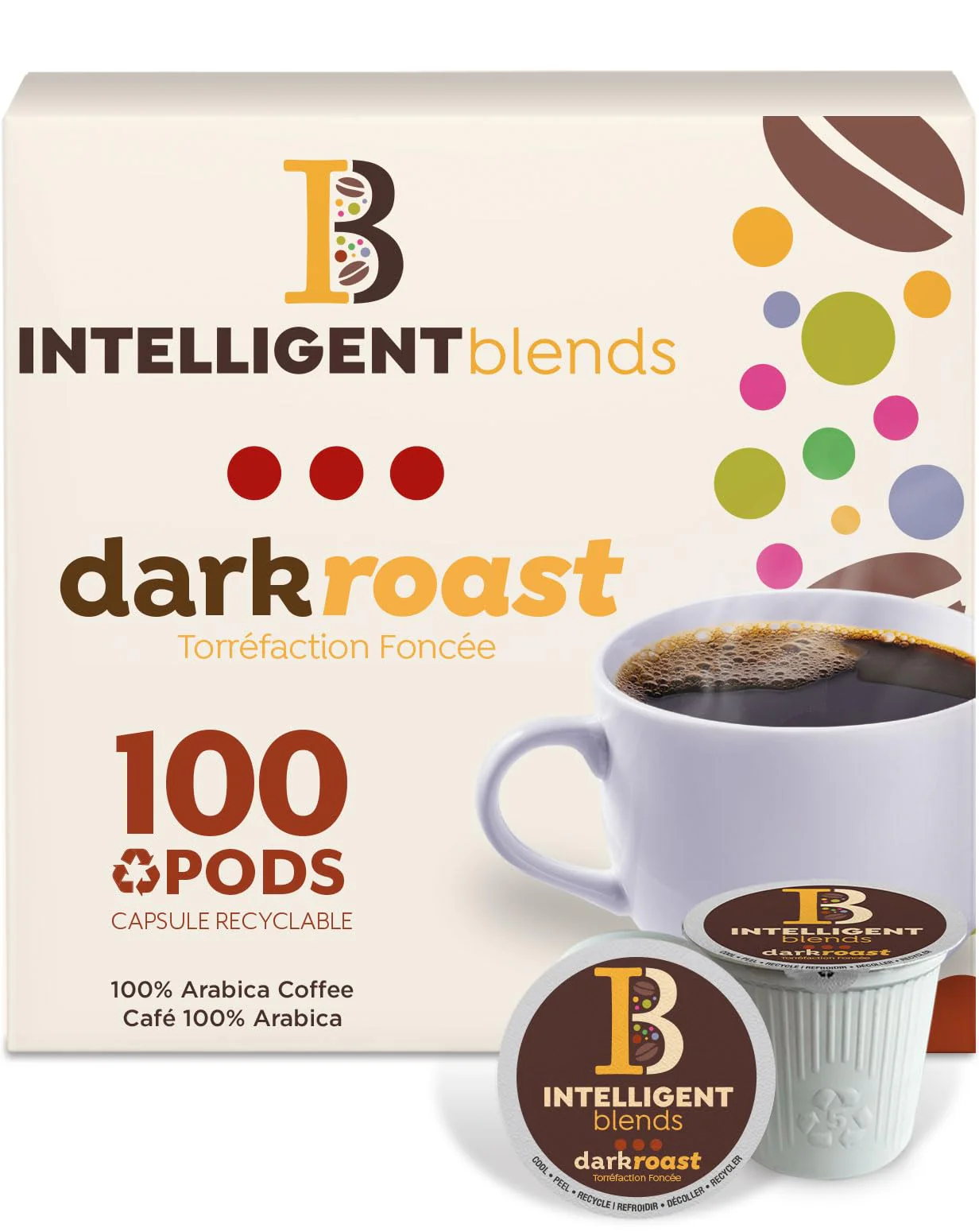 Intelligent Blends - Dark Roast Coffee Pods - 100 Count - Keurig Compatible - Canadian Distribution - Ships Free Within Canada on Orders Above CAD $199