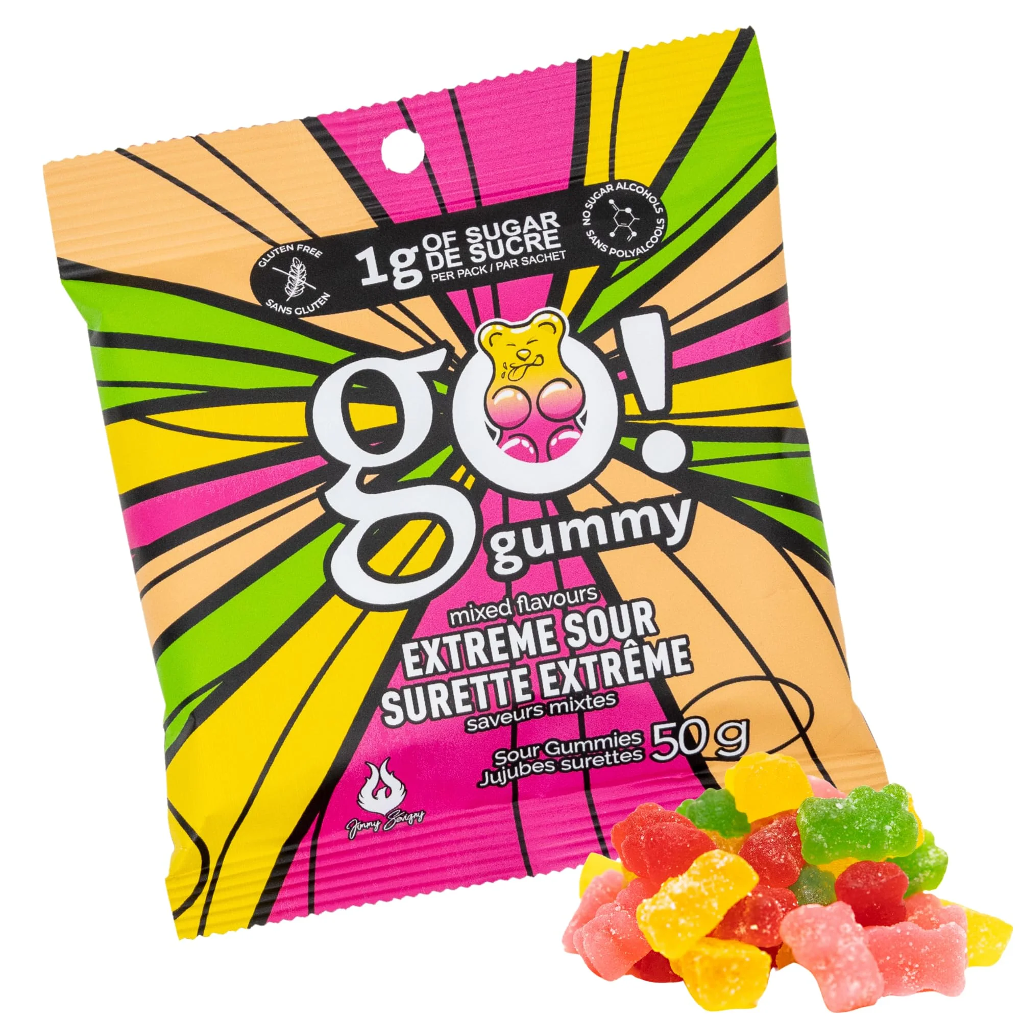 Jimmy Sevigny β GoGummy Extreme Sour β Mixed Flavours β 12 Γ 50g β Low sugar high fibre - Canadian Distribution - Ships Free Within Canada on Orders Above CAD $199