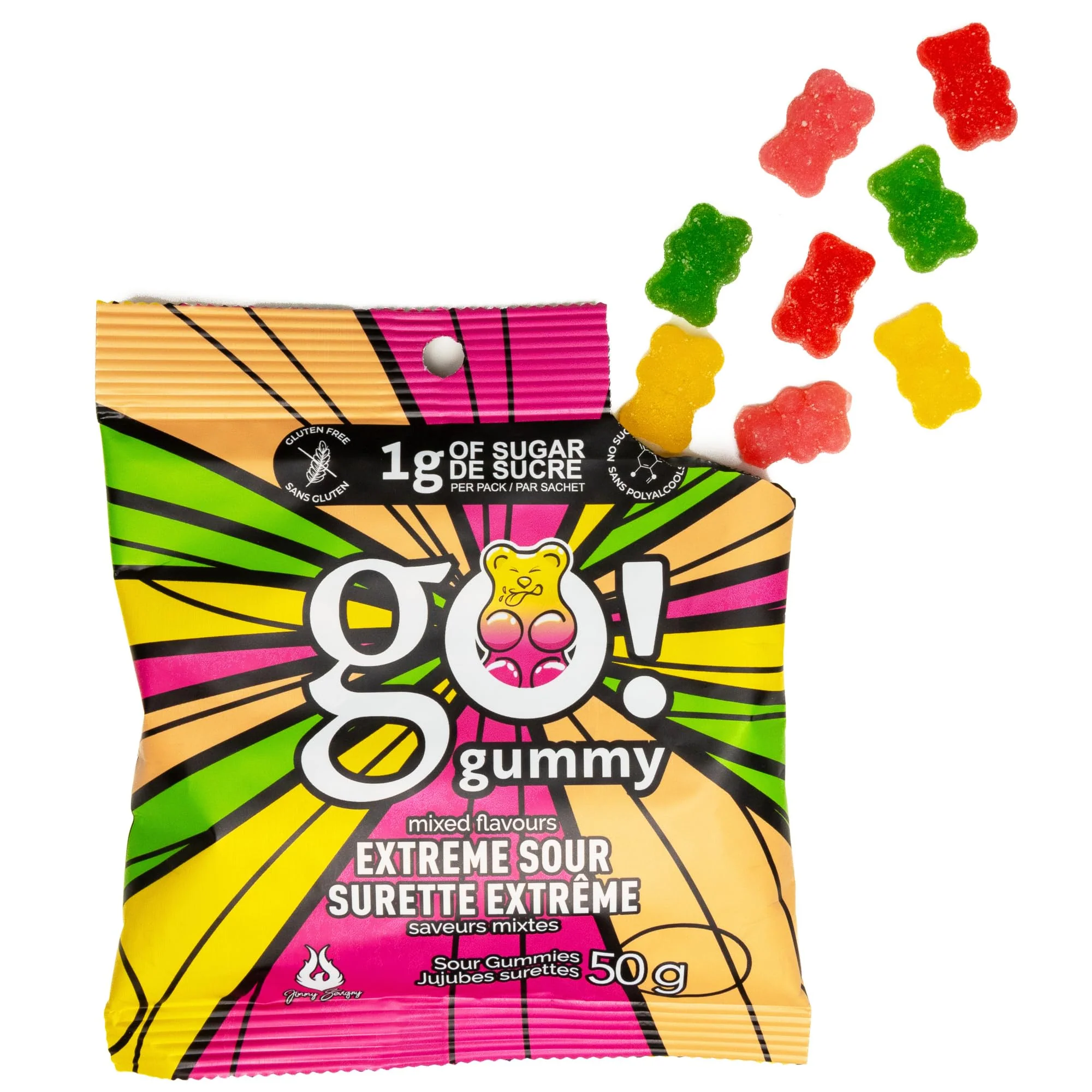 Jimmy Sevigny β GoGummy Extreme Sour β Mixed Flavours β 12 Γ 50g β Low sugar high fibre - Canadian Distribution - Ships Free Within Canada on Orders Above CAD $199 - Image 2