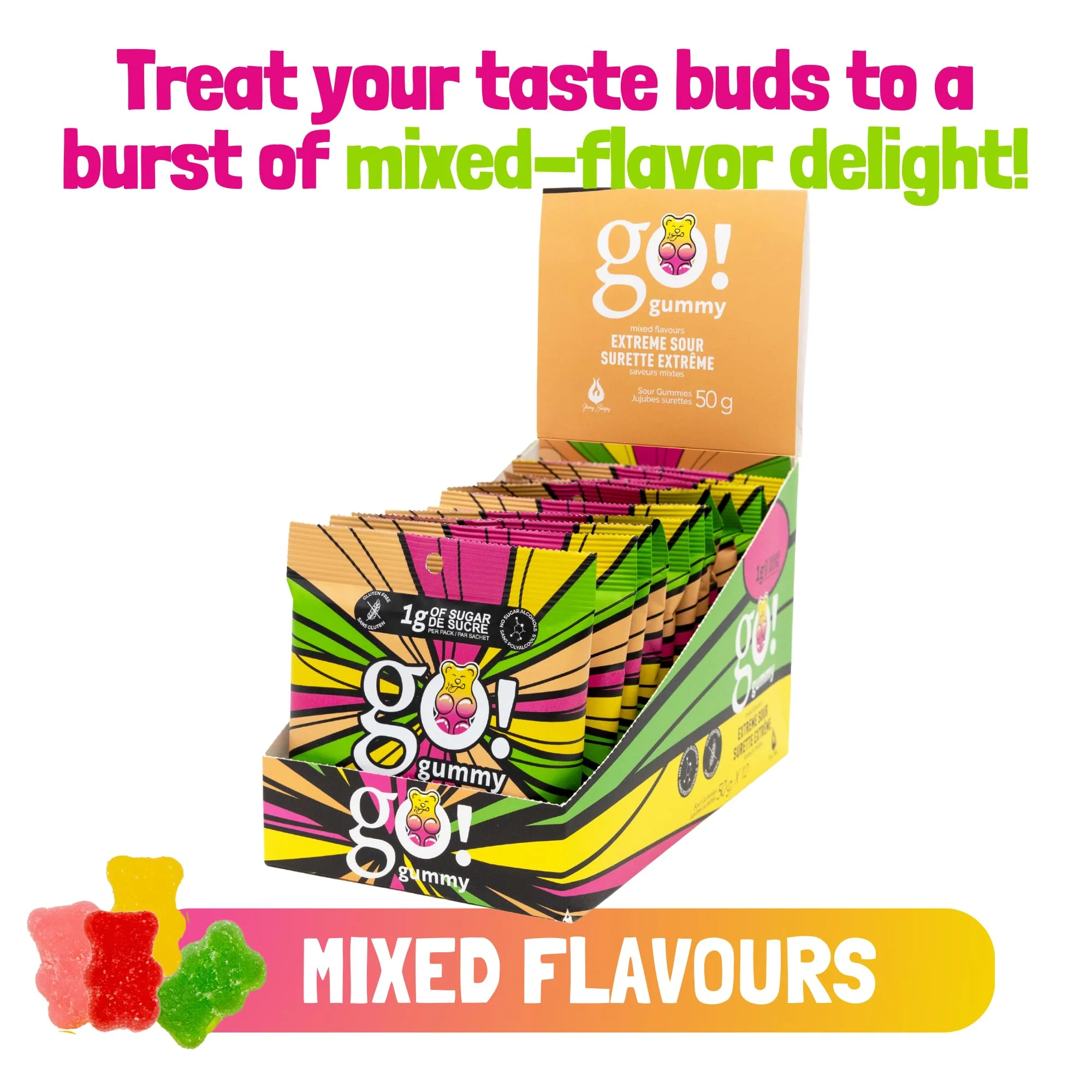 Jimmy Sevigny β GoGummy Extreme Sour β Mixed Flavours β 12 Γ 50g β Low sugar high fibre - Canadian Distribution - Ships Free Within Canada on Orders Above CAD $199 - Image 7