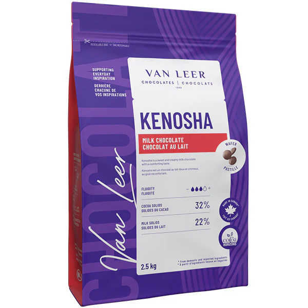 Kenosha Milk Chocolate Wafers 2.5 kg Bag - 32% Cocoa Solids - 22% Milk Solids - Van Leer - Canadian Distribution - Ships Free Within Canada on Orders Above CAD $199
