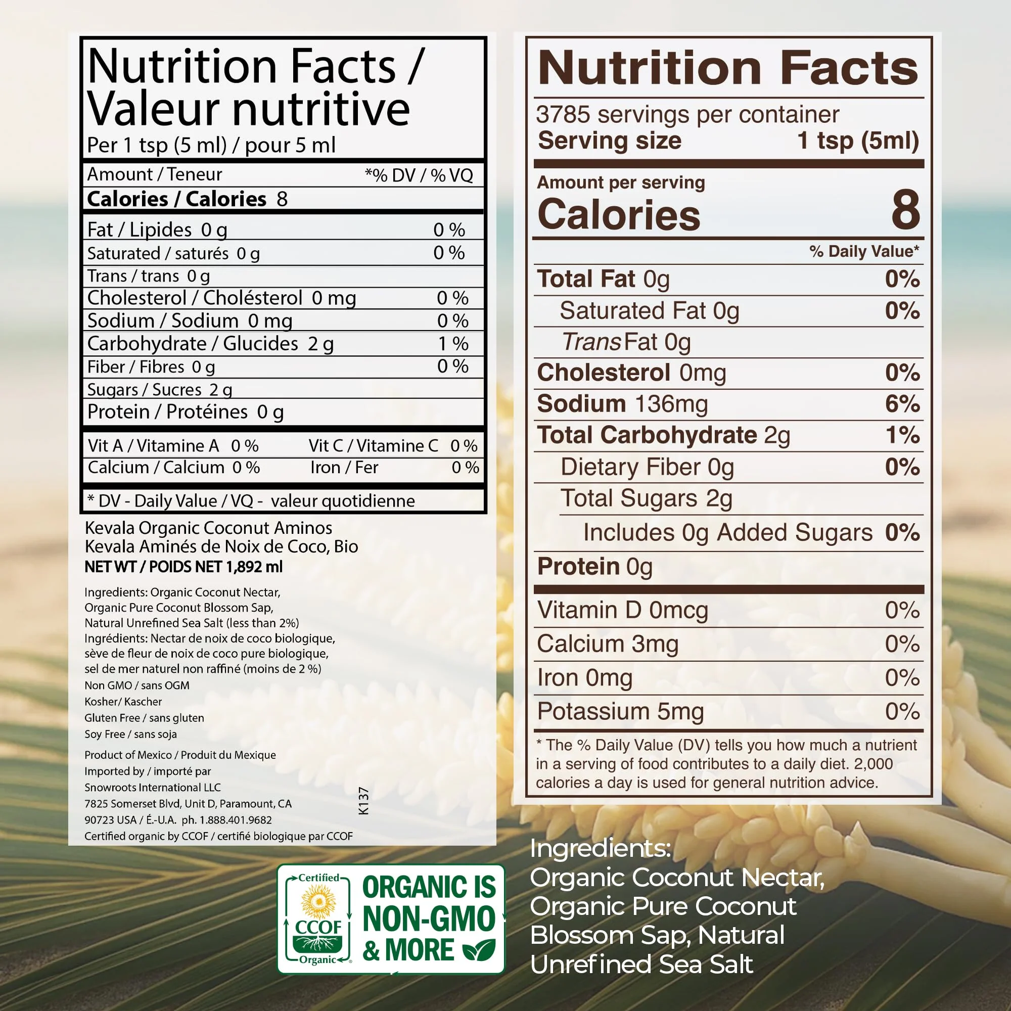 Kevala โ Coconut Aminos โ Soy-Free Seasoning โ Organic โ 64 oz - Canadian Distribution - Ships Free Within Canada on Orders Above CAD $199 - Image 7