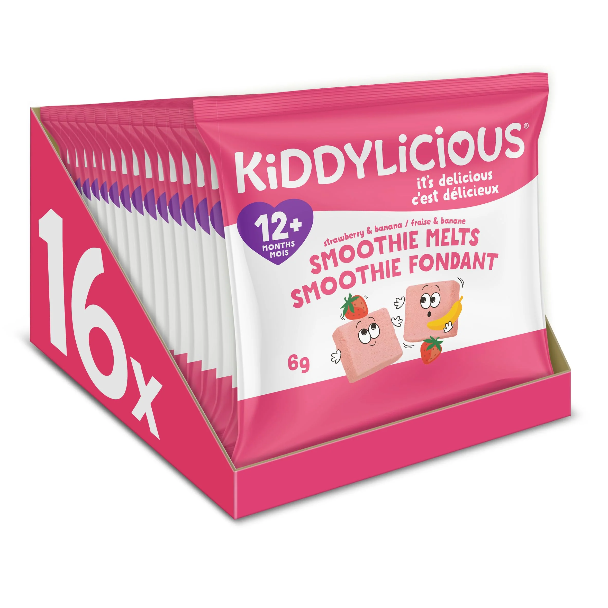 Kiddylicious Strawberry & Banana Smoothie Melts - 16 Portions, 96g - Canadian Distribution - Ships Free Within Canada on Orders Above CAD $199