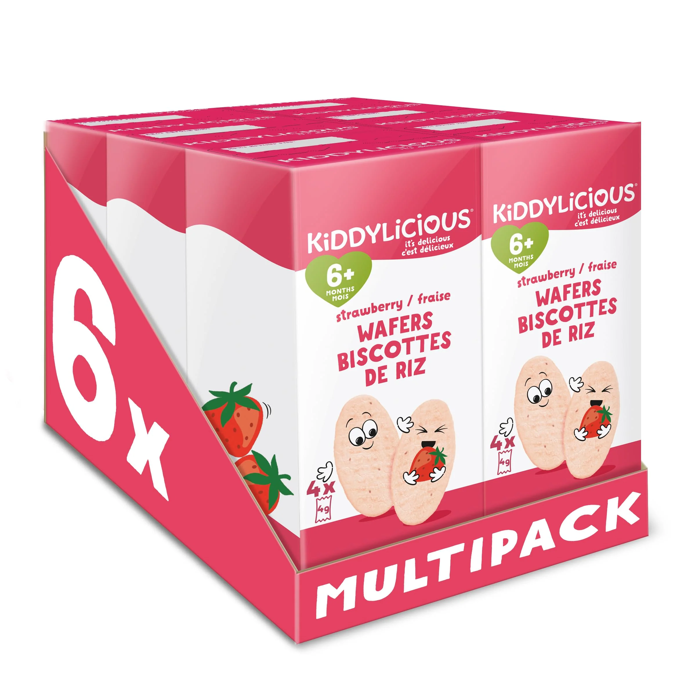 Kiddylicious Strawberry Wafers โ Gentle Baby Snacks for 6+ Months โ Gluten-Free, Dairy-Free & Vegan โ 24 Pieces, 96g - Canadian Distribution - Ships Free Within Canada on Orders Above CAD $199
