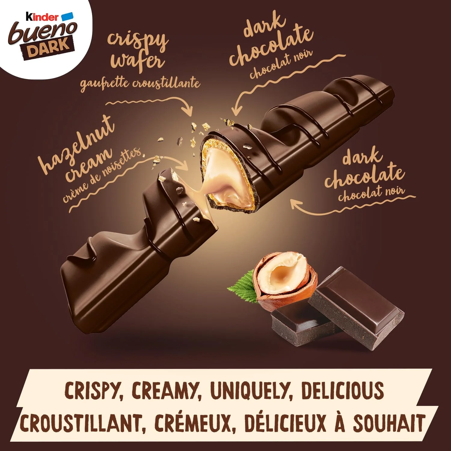 Kinder Bueno Dark Chocolate Hazelnut Wafer Bars - 30 Pack (2 Bars Per Pack, 43g Each) - Canadian Distribution - Ships Free Within Canada on Orders Above CAD $199 - Image 6