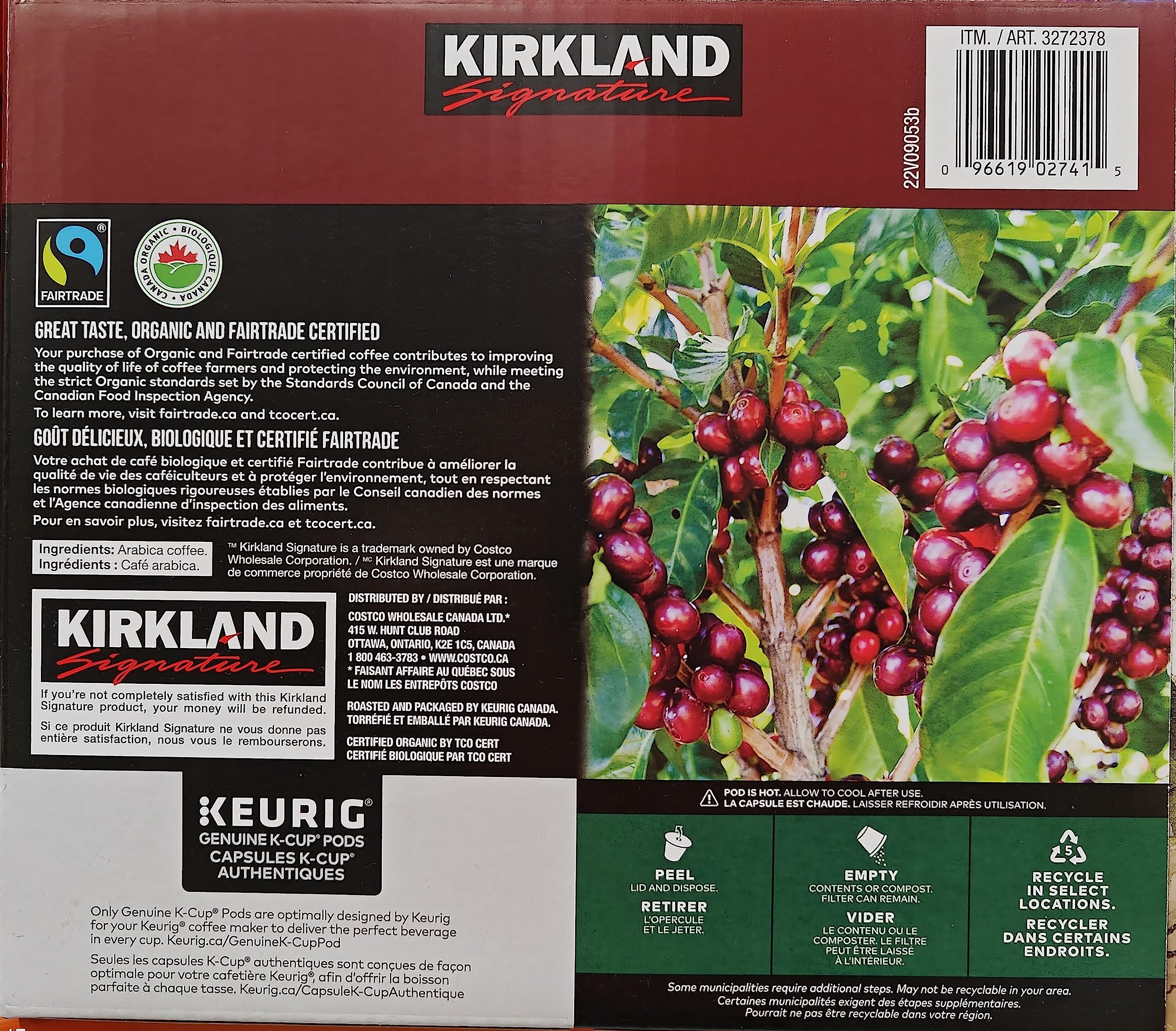 Kirkland Signature Organic Breakfast Blend Fair Trade Light Roast Coffee - 120 K-Cup Pods - Canadian Distribution - Ships Free Within Canada on Orders Above CAD $199