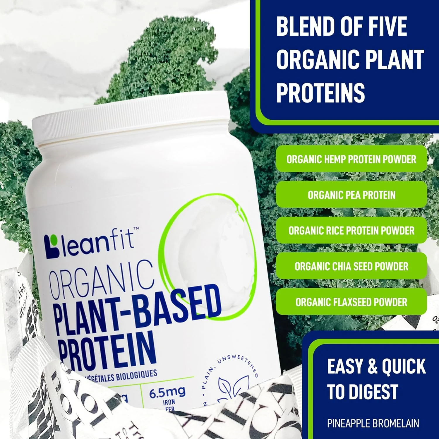 Leanfit – Organic Plant Protein Powder – Plain Unsweetened – 715 g, 26 Servings – Ships Free Within Canada on Orders Above CAD $199 - Image 5