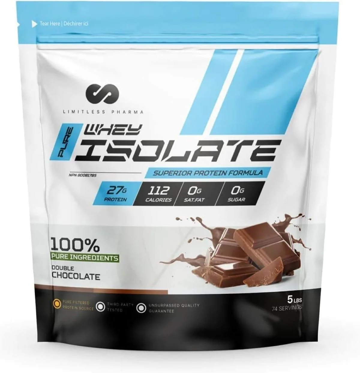 Limitless Pharma – Pure Whey Isolate – Double Chocolate – 5 lb - Canadian Distribution - Ships Free Within Canada on Orders Above CAD $199