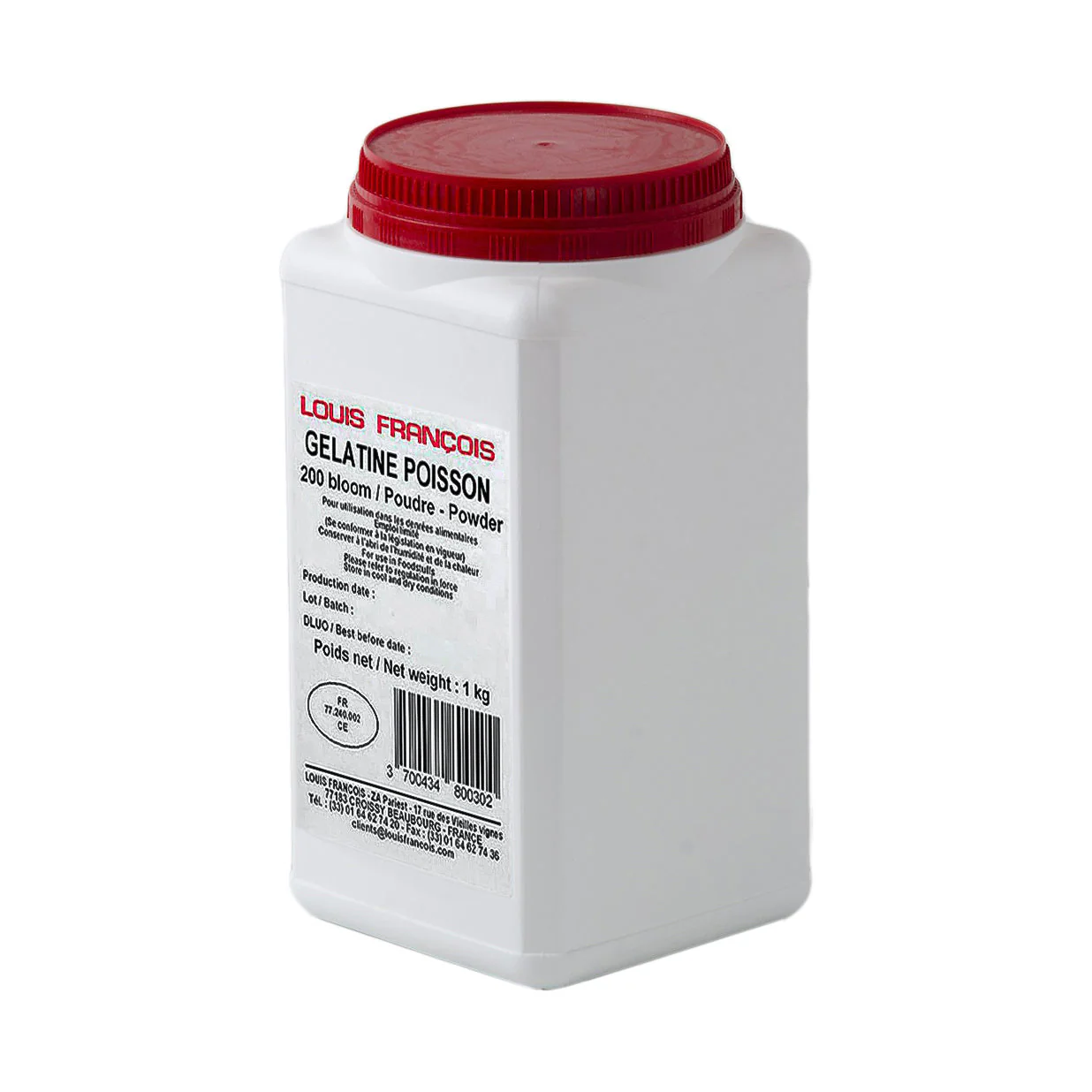 LOUIS FRANCOIS Fish Gelatin Powder – 200 Bloom, Halal & Pescatarian - 1kg - Canadian Distribution - Ships Free Within Canada on Orders Above CAD $199