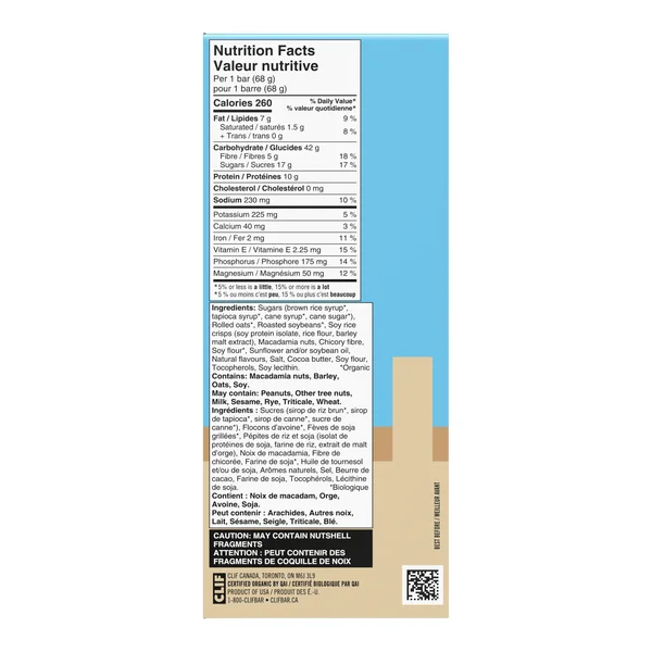 Macadamia Bar - 4 Cases x 10 Packs x 68 g - Clif - Canadian Distribution - Ships Free Within Canada on Orders Above CAD $199 - Image 2
