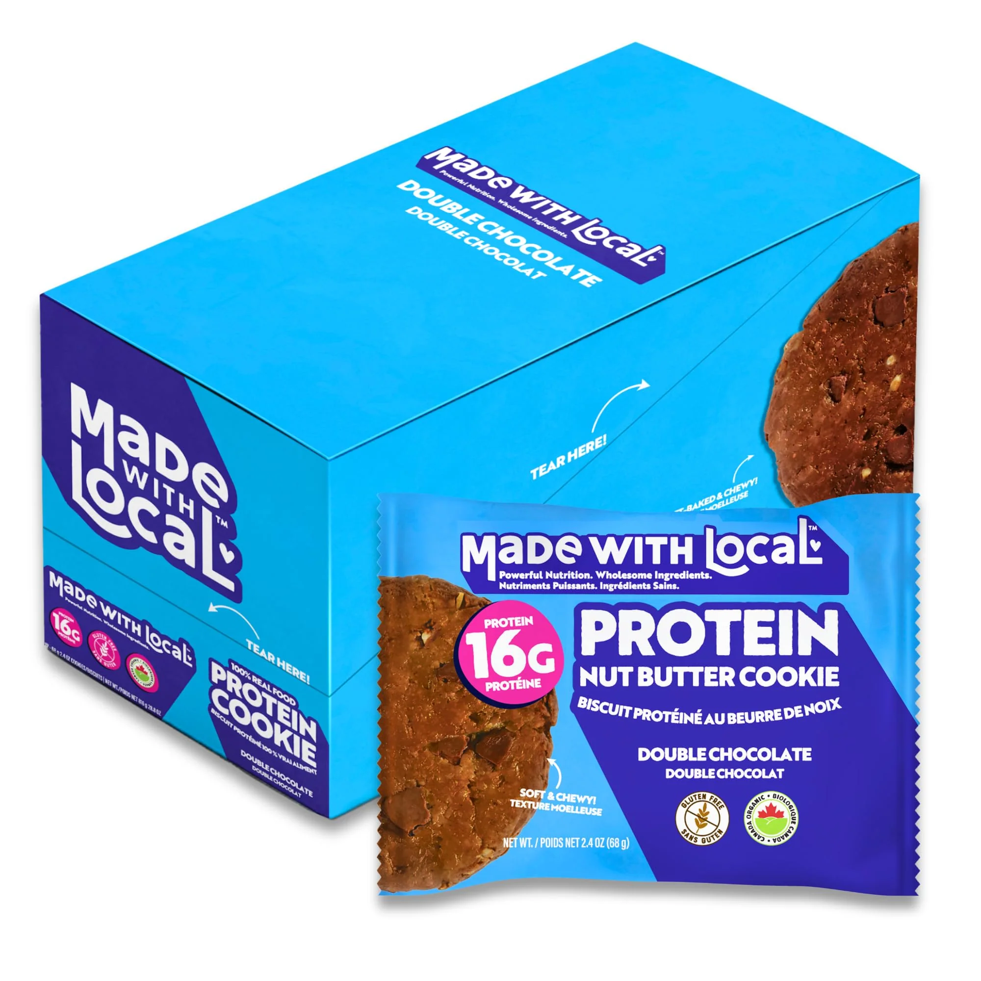 Made With Local โ Protein Nut Butter Cookies โ Double Chocolate โ 12 Pack - Canadian Distribution - Ships Free Within Canada on Orders Above CAD $199