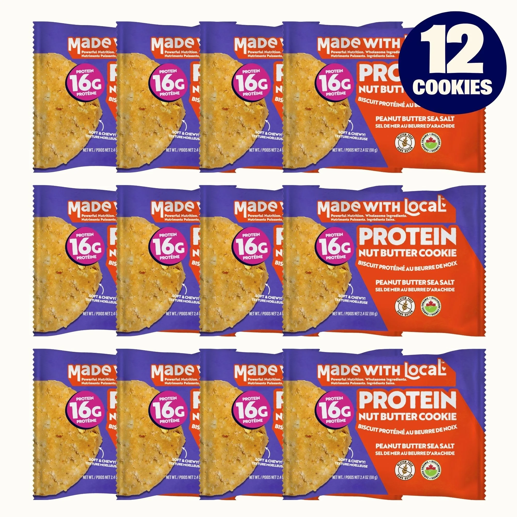 Made With Local – Protein Nut Butter Cookies – Peanut Butter Sea Salt – 12 Pack - Canadian Distribution - Ships Free Within Canada on Orders Above CAD $199 - Image 5