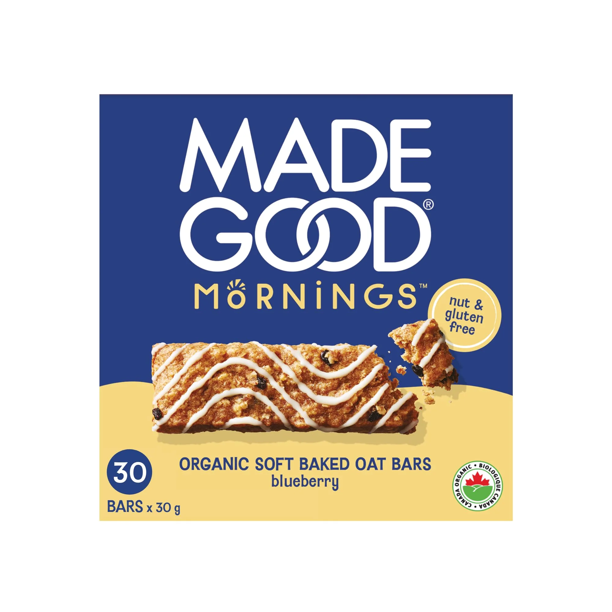 MadeGood β Mornings Soft Baked Breakfast Bar β Blueberry β 30 x 30g - Canadian Distribution - Ships Free Within Canada on Orders Above CAD $199