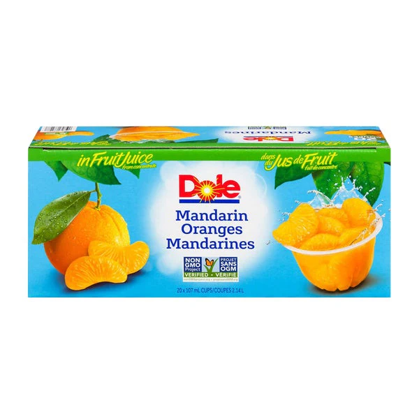 Mandarin Oranges - 4 Cases x 20 Cups x 107 mL - Dole - Canadian Distribution - Ships Free Within Canada on Orders Above CAD $199