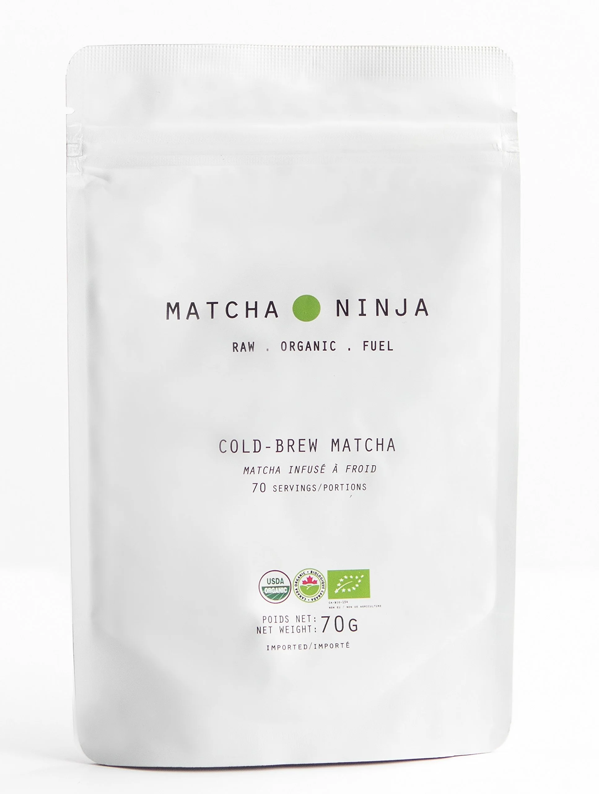 Matcha Ninja 100% Raw Organic Matcha Green Tea Powder 70g . Cold Water Soluble. Ceremonial Grade. Non-Bitter Extra Smooth Blend