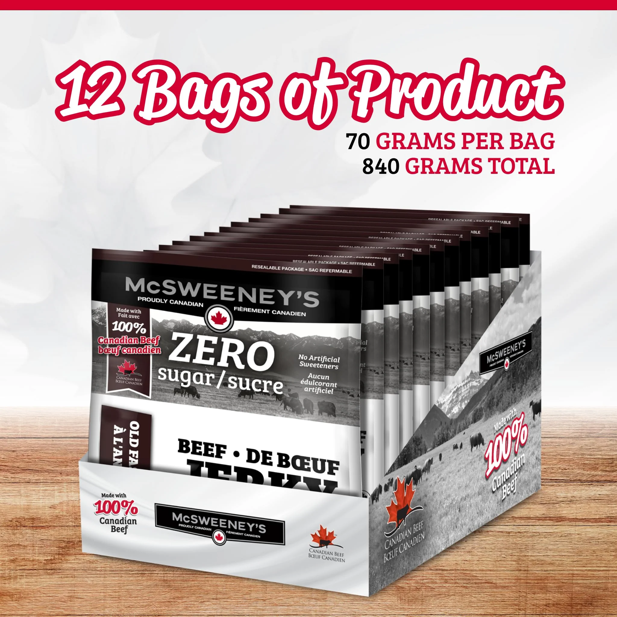 McSweeney's โ Old Fashioned Beef Jerky ZERO Sugar โ Sugar Free, Gluten Free, Keto โ 70g x 12 - Canadian Distribution - Ships Free Within Canada on Orders Above CAD $199 - Image 4