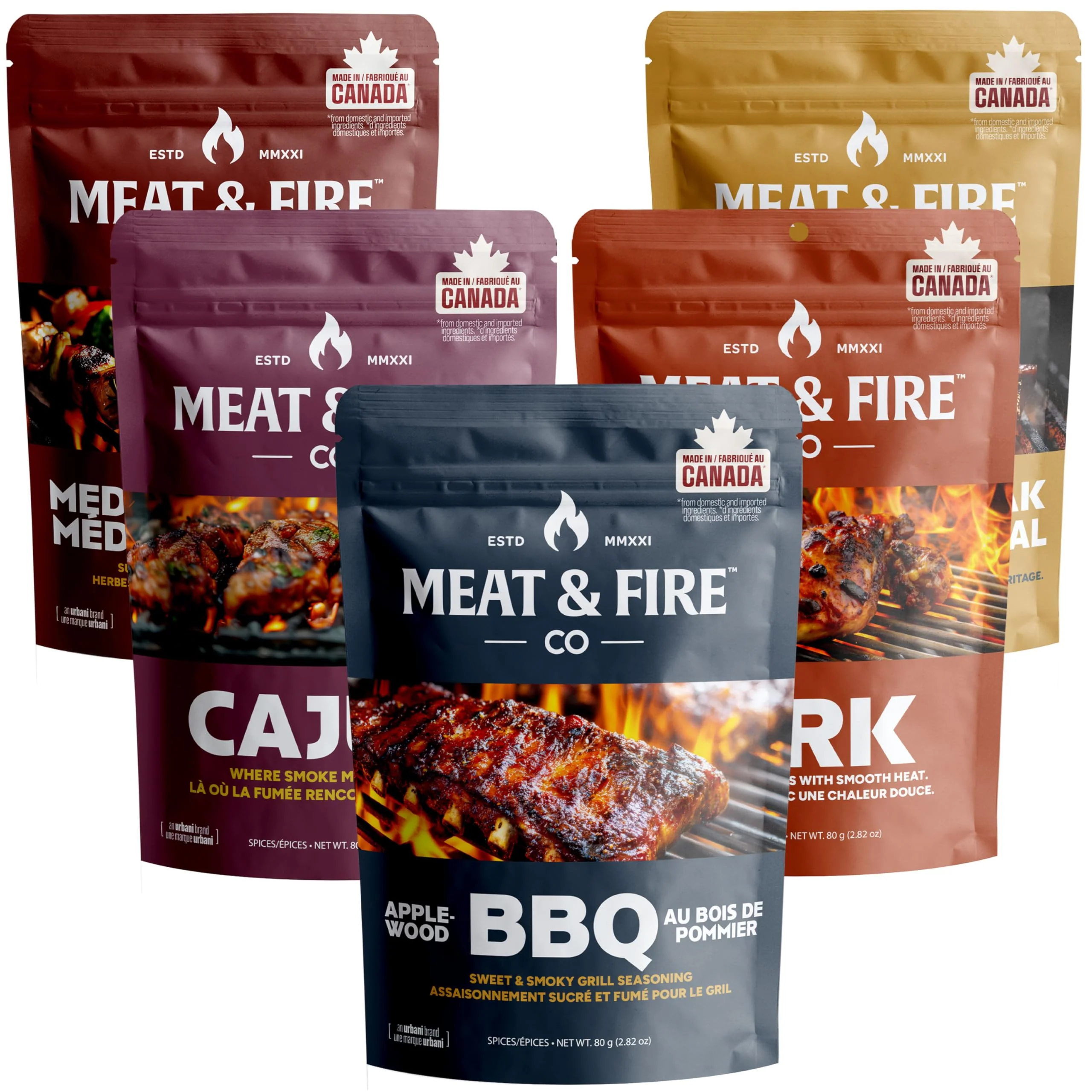 Meat and Fire Co – BBQ Spices and Rubs Gift Set – 5 Gourmet Seasonings – Gift box - Canadian Distribution - Ships Free Within Canada on Orders Above CAD $199