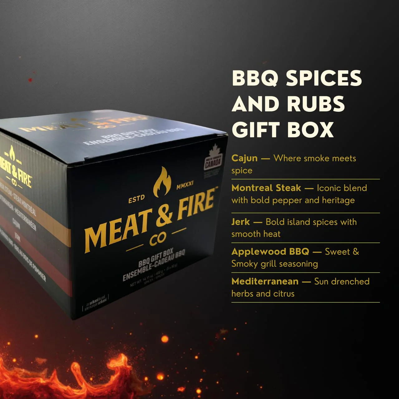 Meat and Fire Co – BBQ Spices and Rubs Gift Set – 5 Gourmet Seasonings – Gift box - Canadian Distribution - Ships Free Within Canada on Orders Above CAD $199 - Image 5