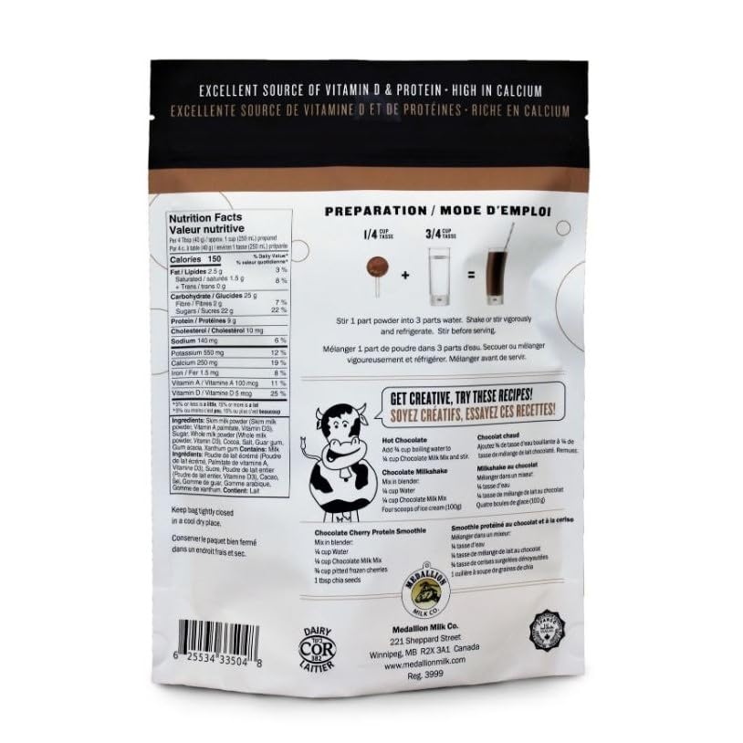 Medallion Chocolate Milk Mix 500g - Premium Dried Milk Powder - Canadian Distribution - Ships Free Within Canada on Orders Above CAD $199 - Image 2