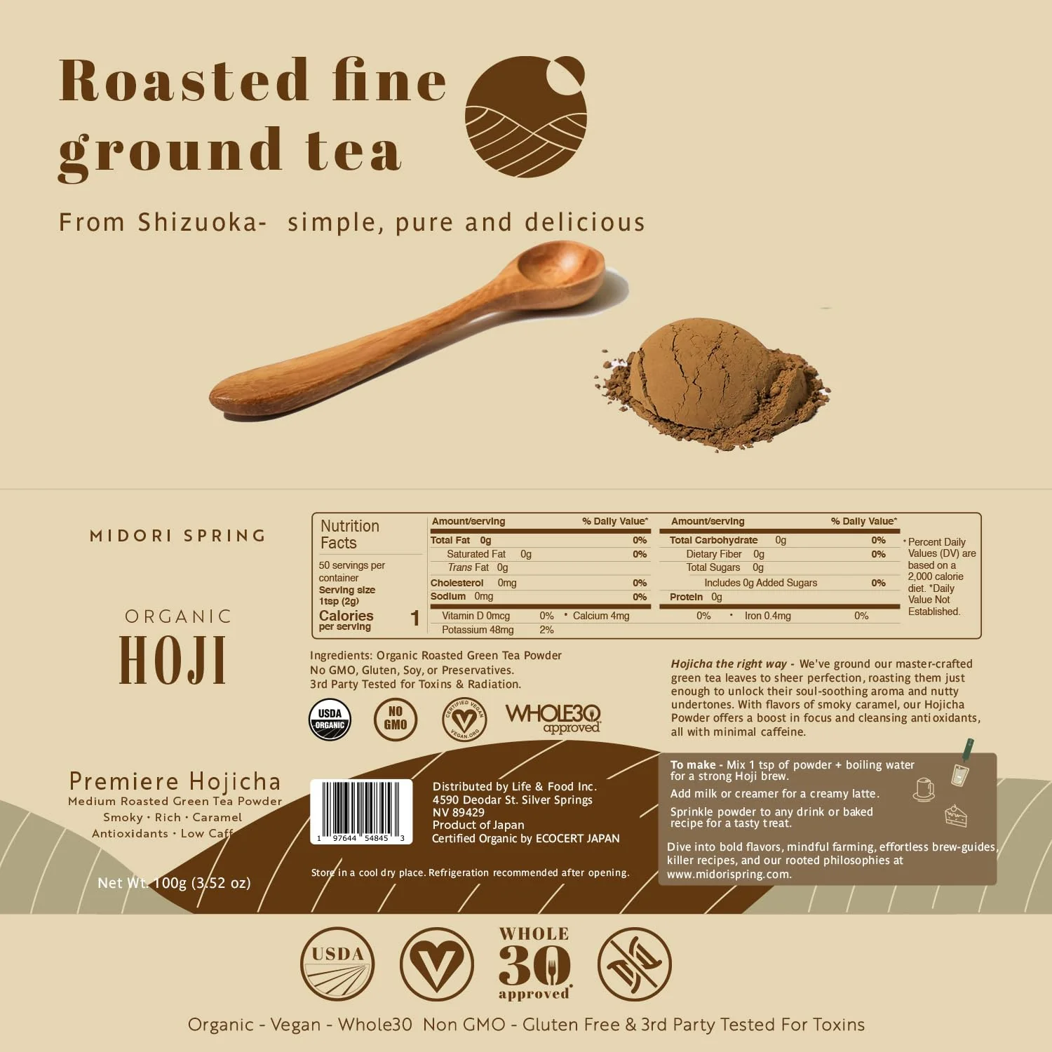 Midori Spring โ Organic Hojicha Powder โ Roasted Green Tea โ Smooth Roast โ Antioxidant rich low caffeine - Canadian Distribution - Ships Free Within Canada on Orders Above CAD $199 - Image 6