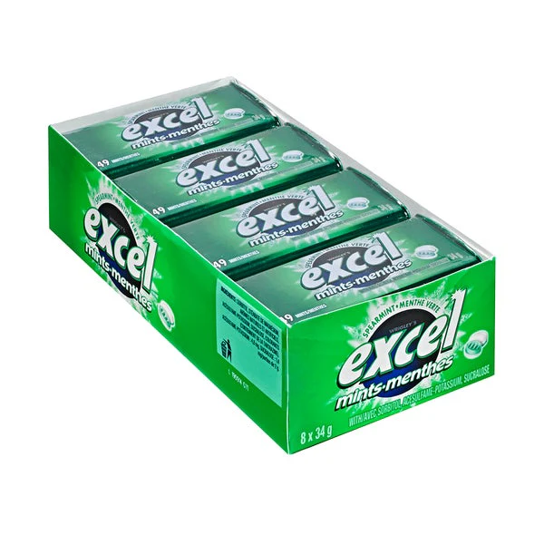 Mints Spearmint - 4 x Packs of 8 - Excel - Canadian Distribution - Ships Free Within Canada on Orders Above CAD $199