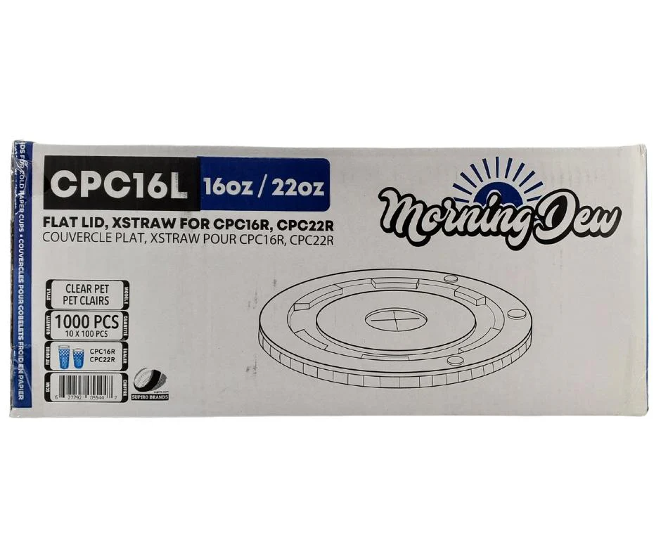 Morning Dew - X Straw Flat PET Lid for 16,22oz Cold Paper Cups - 10 x 100 count - Image 2