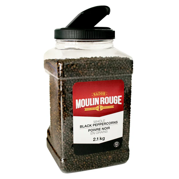 Moulin Rouge Whole Black Peppercorns - 4 x 2.1 kg - Grocery and Food Items - Canadian Distribution - Ships Free Within Canada on Orders Above CAD $199