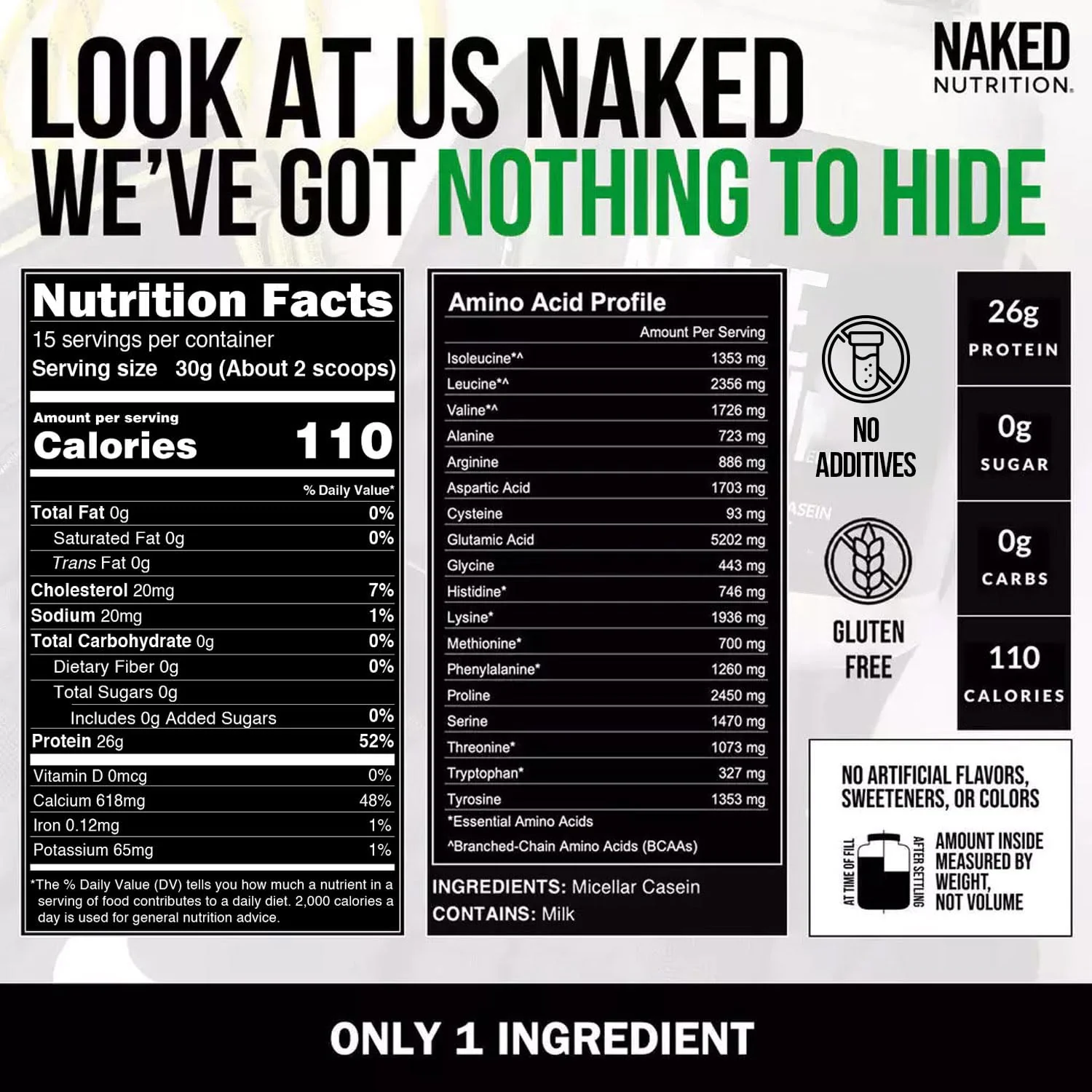 Naked Nutrition – Casein Protein – Unflavoured – 1lb – Micellar casein - Canadian Distribution - Ships Free Within Canada on Orders Above CAD $199 - Image 2