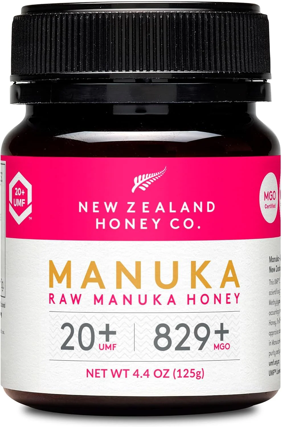 New Zealand Honey Co. β Raw Manuka Honey β UMF 20+ / MGO 829+ β 4.4oz β UMF Certified - Canadian Distribution - Ships Free Within Canada on Orders Above CAD $199