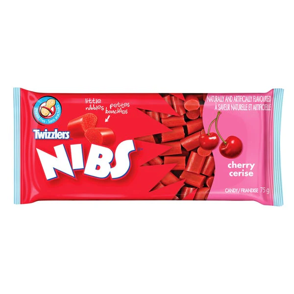 Nibs Cherry Candy - 4 Cases x 24 Packs x 75 g - Twizzlers - Canadian Distribution - Ships Free Within Canada on Orders Above CAD $199