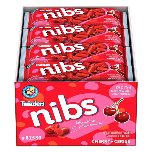 Nibs Cherry Candy - 4 Cases x 24 Packs x 75 g - Twizzlers - Canadian Distribution - Ships Free Within Canada on Orders Above CAD $199 - Image 2