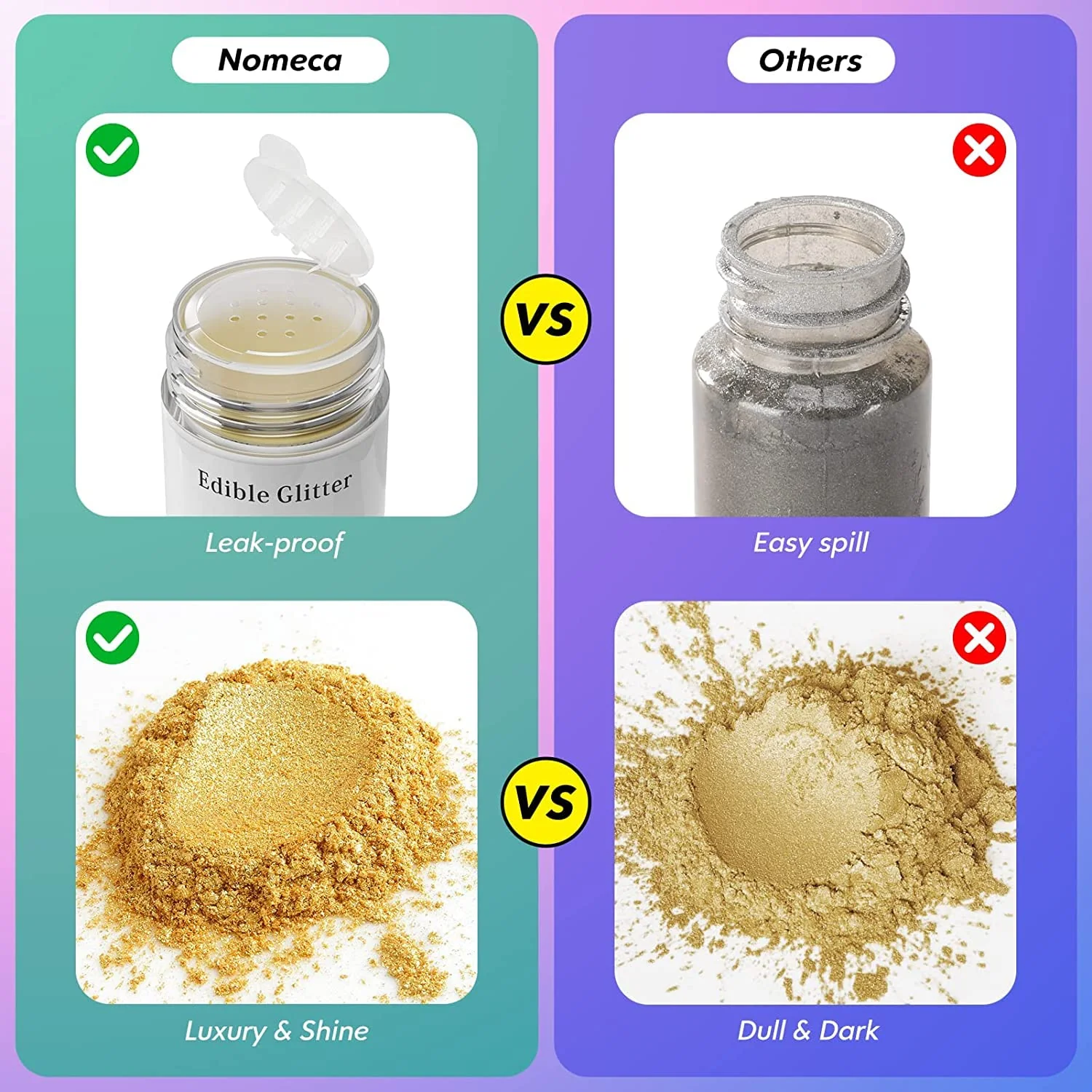 Nomeca – Edible Glitter – 10 Colours – 5g Each – Food grade shimmer - Canadian Distribution - Ships Free Within Canada on Orders Above CAD $199 - Image 2