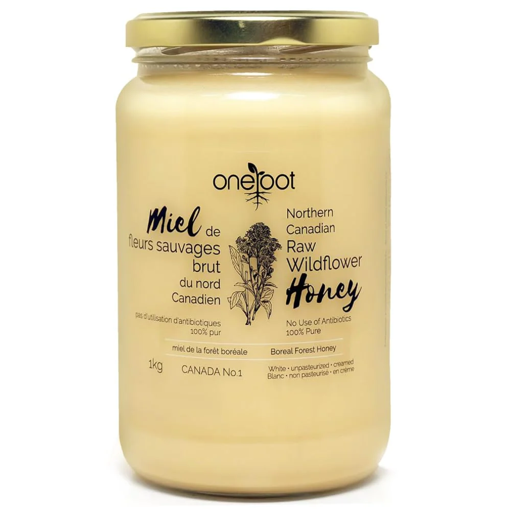 ONEROOT โ Raw Wildflower Honey โ Creamed Canadian Honey โ 1kg - Canadian Distribution - Ships Free Within Canada on Orders Above CAD $199