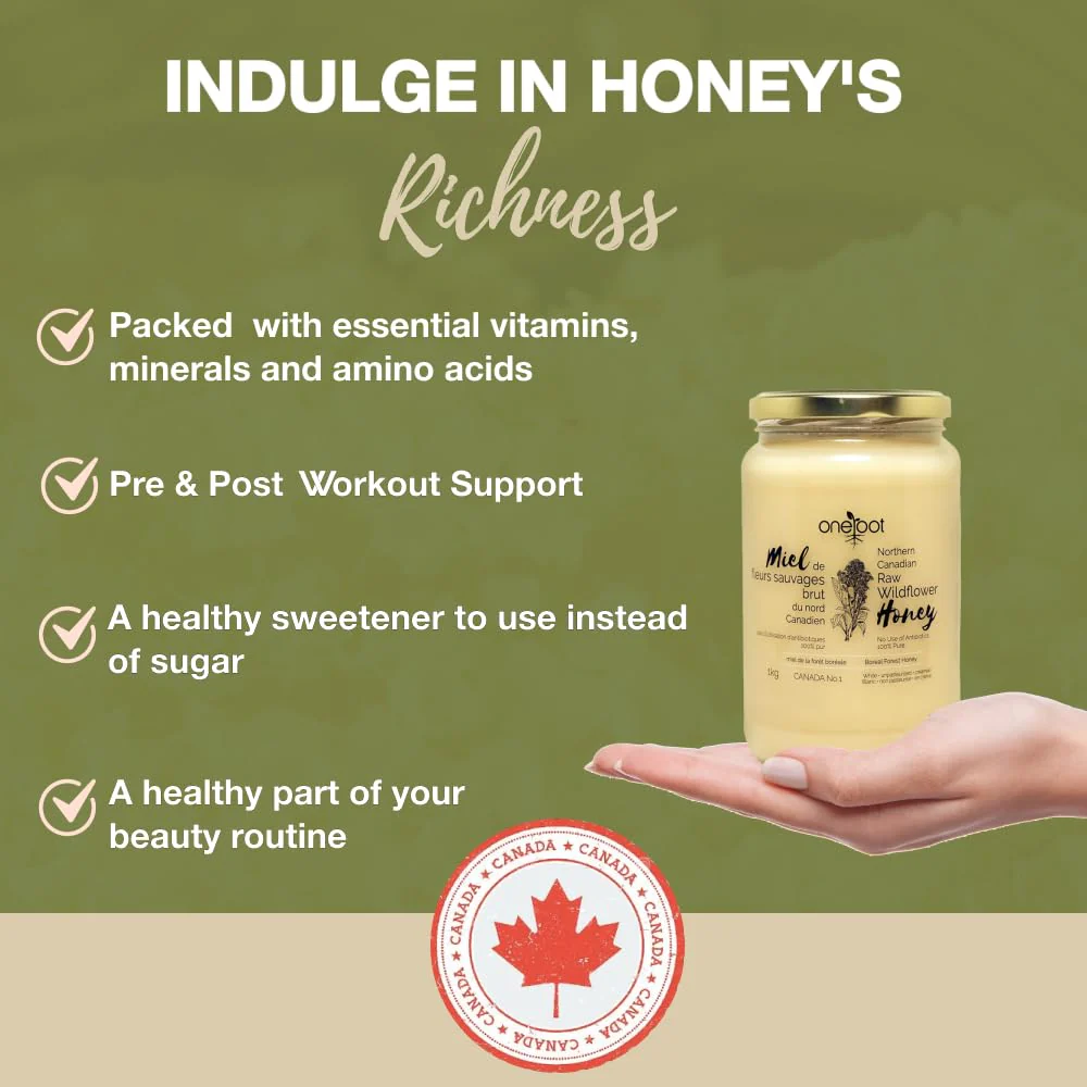 ONEROOT โ Raw Wildflower Honey โ Creamed Canadian Honey โ 1kg - Canadian Distribution - Ships Free Within Canada on Orders Above CAD $199 - Image 2