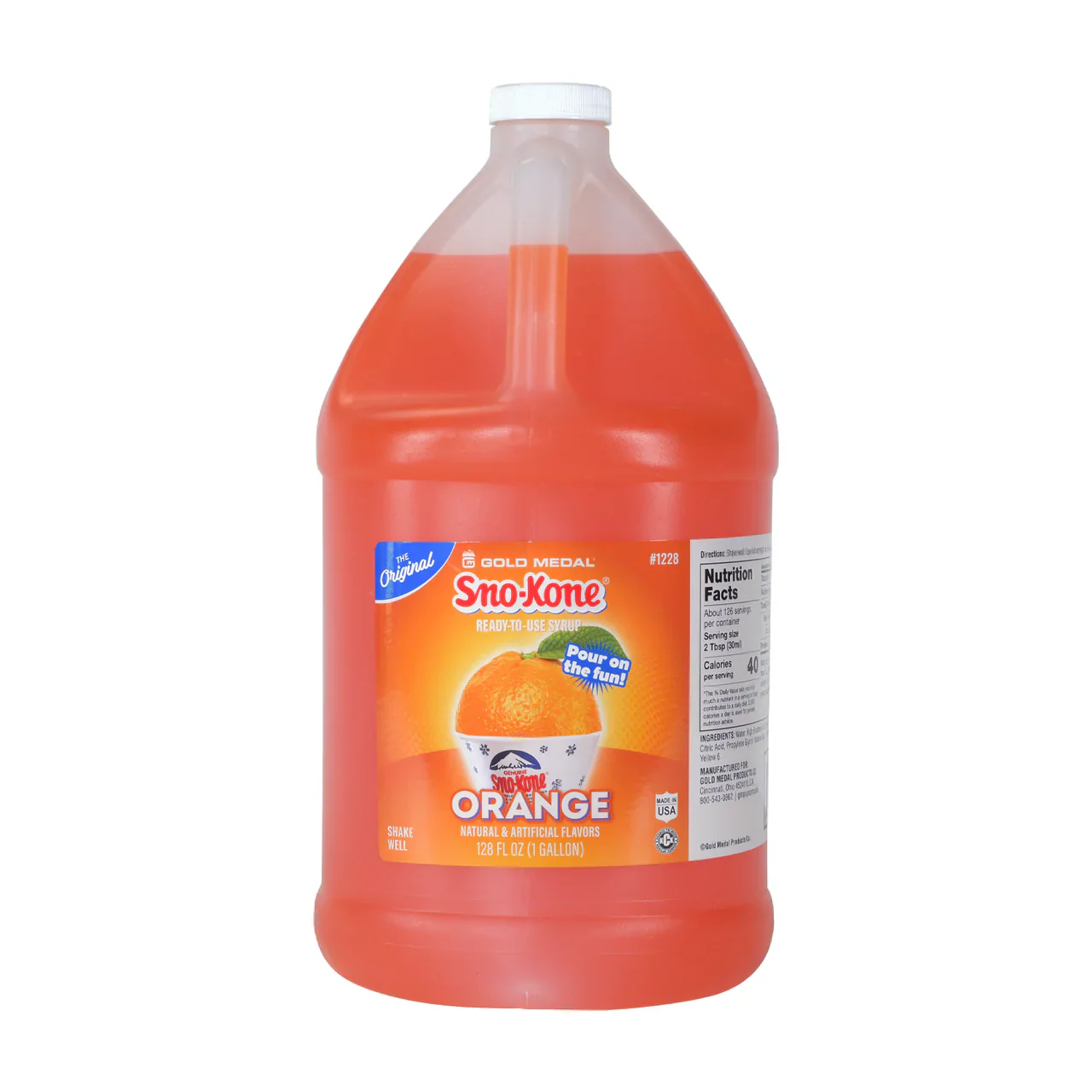 Orange - Sno-Treat Sno-KoneĀ® Syrup and Slush Mix - 4 x 1 Gallon - Canadian Distribution - Ships Free Within Canada on Orders Above CAD $199