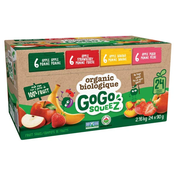 Organic Fruit Sauce - 4 Cases x 24 Packs x 90 g - GoGo squeeZ - Canadian Distribution - Ships Free Within Canada on Orders Above CAD $199