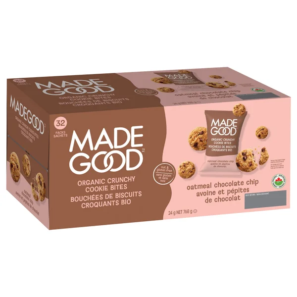 Organic Oatmeal Chocolate Chip Cookies - 4 Cases x 32 Packs x 24 g - Made Good - Canadian Distribution - Ships Free Within Canada on Orders Above CAD $199