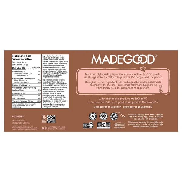 Organic Oatmeal Chocolate Chip Cookies - 4 Cases x 32 Packs x 24 g - Made Good - Canadian Distribution - Ships Free Within Canada on Orders Above CAD $199 - Image 3
