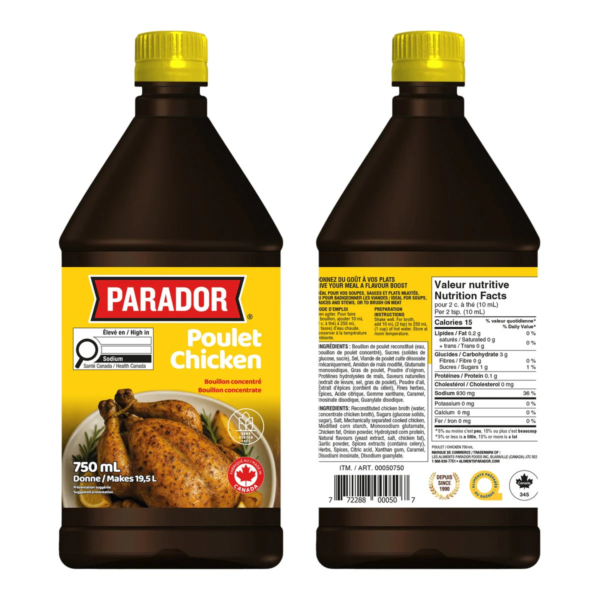 Parador Chicken Bouillon Concentrate - 4 x 750 mL - Grocery and Food Items - Canadian Distribution - Ships Free Within Canada on Orders Above CAD $199